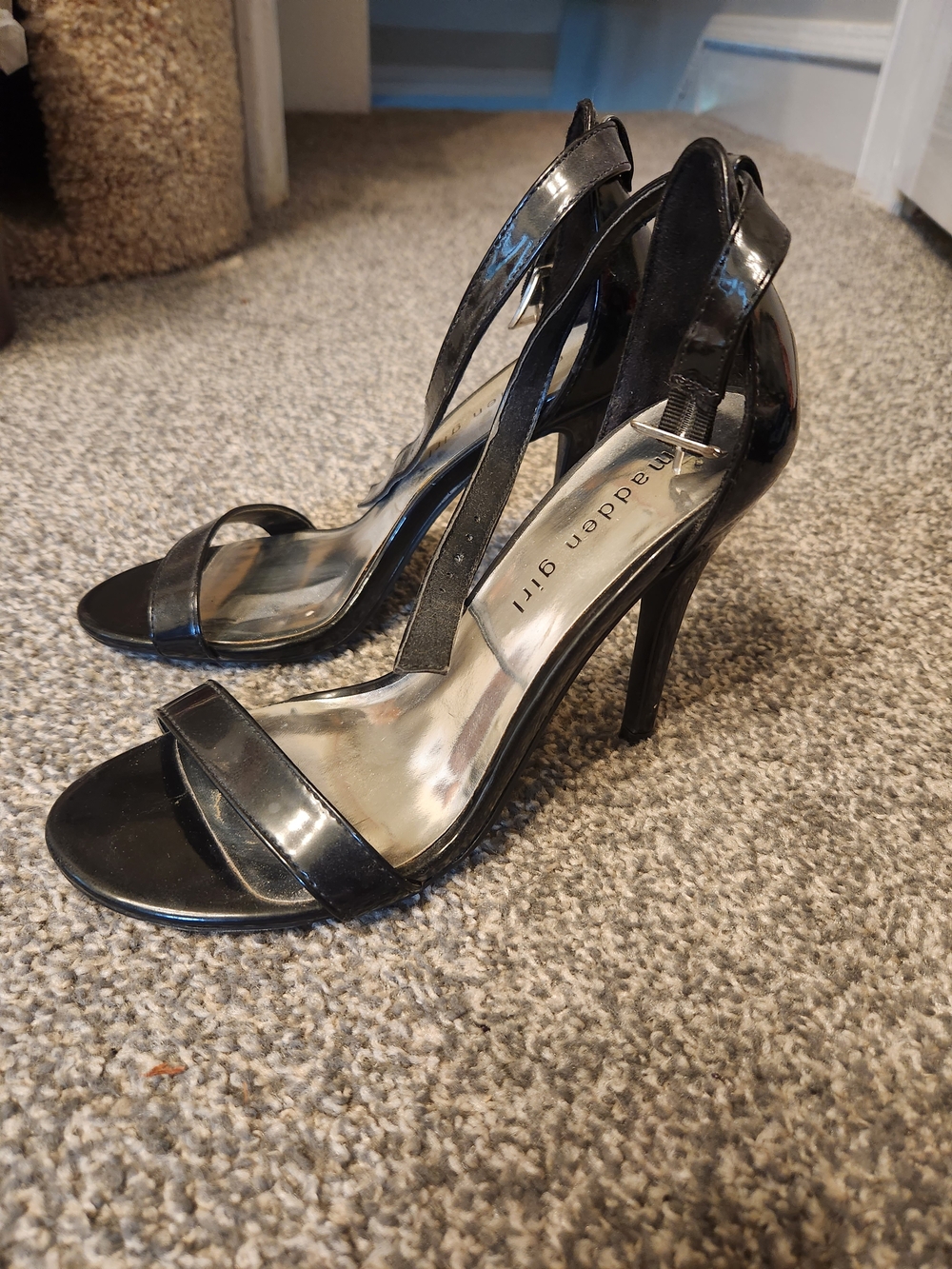 Madden Girl Black Patent Open-Toe Stiletto Sandals
